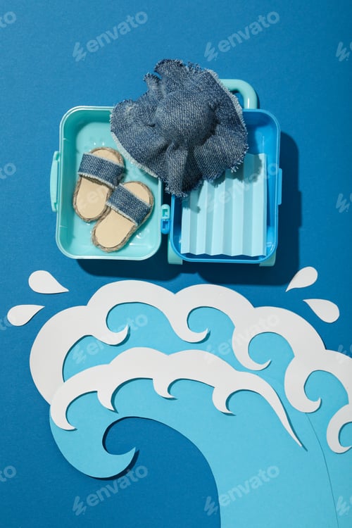 Preview: Suitcase with summer things, summer vacation concept.