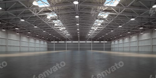Preview: Empty warehouse interior. Storehouse building or storage room.