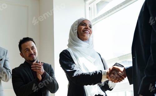 Preview: Happy diverse business people making a deal