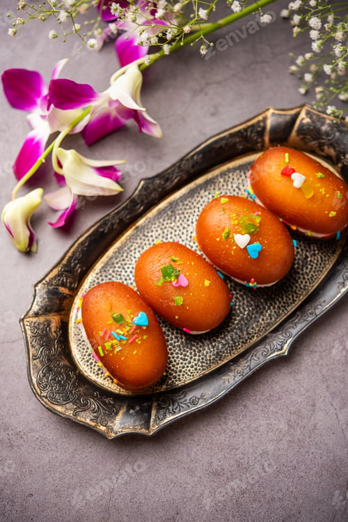 Preview: Malai Chop or Cream sandwich made using filling Rasgulla or Gulab jamun sweet is a Bengali sweet