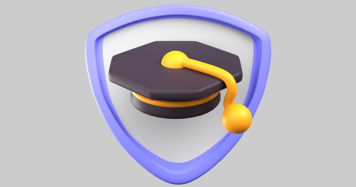 Graduation cap academic shield badge 3D, Incl. academic & badge - Envato