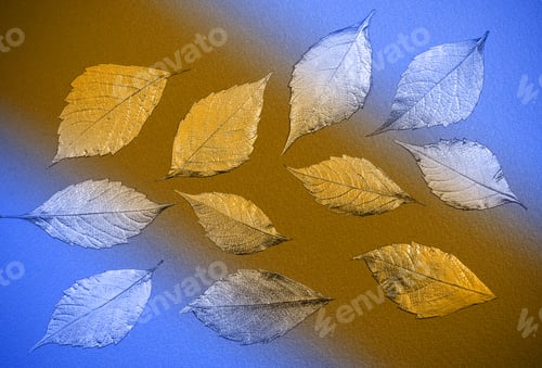 Preview: Autumn Leaves Lie On Bright Paper Background Image