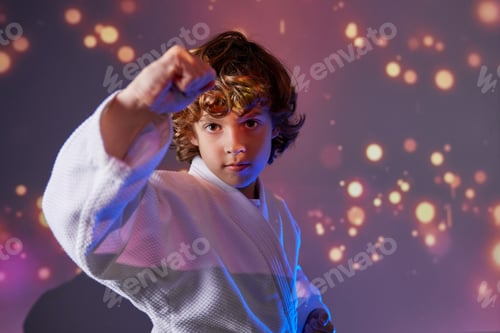 Preview: Boy in kimono practicing martial art