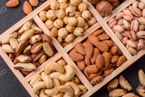 Preview: A mix of cashews, pistachios, almonds, macadamia and hazelnuts. Nuts as a food background