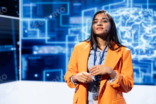 Preview: Happy speaker talks at AI event gathering tech startups managers