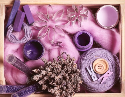 Preview: Lavender Items For Creativity Lie On The Table