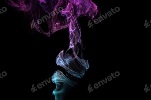 Preview: Multicolored smoke for aromatherapy relaxation on black background, beautiful swirled puffs of smoke