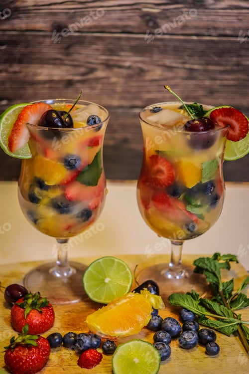 Preview: An ice cold fruit infused water on a hot summer day