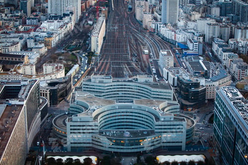 Preview: Bird-eye view from observation deck of Montparnasse tower. Paris, France
