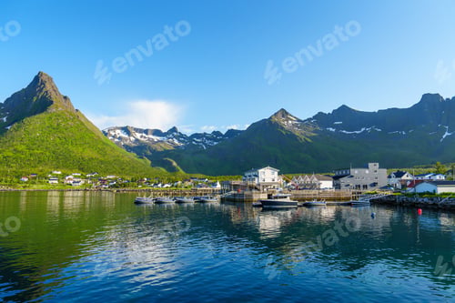 Preview: Fishing base in village Mefjordvaer, island Senja, Norway, Mefjord Brygge. Fishing village in summer