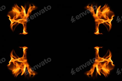 Preview: fire flames. Eagle silhouette Fire embers particles over black background. Fire sparks background. A