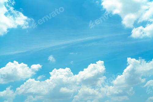 Preview: Beautiful blue sky and white cumulus clouds abstract background. Cloudscape background. Blue sky.