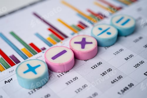 Preview: Math Symbols on Charts Graphs paper. Finance Banking Account, Statistics, Investment