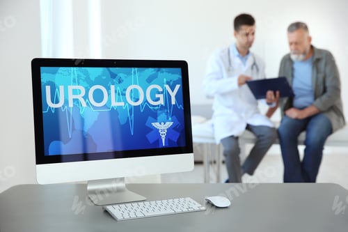 Preview: Computer monitor with word UROLOGY and blurred people on background