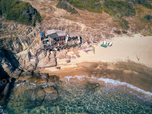 Vista previa: Man In Hammock On A Beautiful Beach Aerial View Drone Shot, Sithonia, Greece
