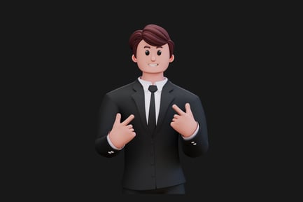 Preview: Man in suit with crossed arms and double peace sign gesture
