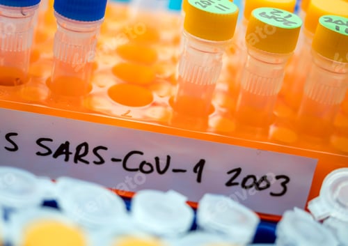 Preview: Vials with samples of SARS-COV-1 prepared cold in a laboratory,