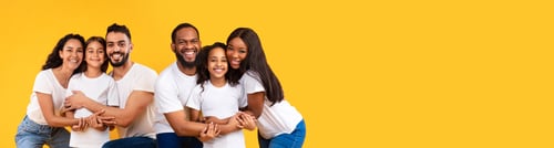 Preview: Loving middle eastern and black families on yellow, collage