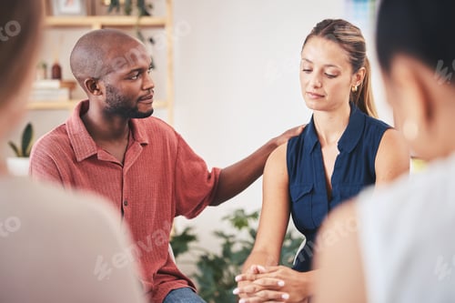 Preview: Support, comfort and console member in a therapy team meeting or gathering. Communication or caring