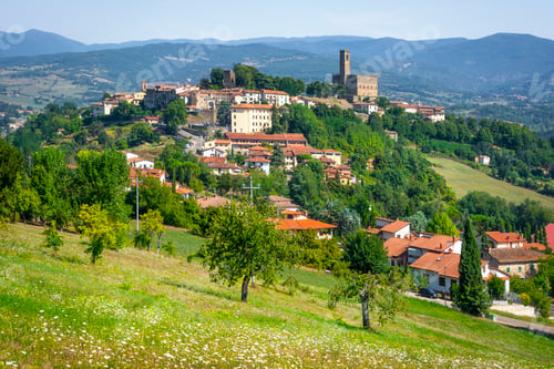 Preview: Poppi village and castle view. Casentino Arezzo, Tuscany Italy
