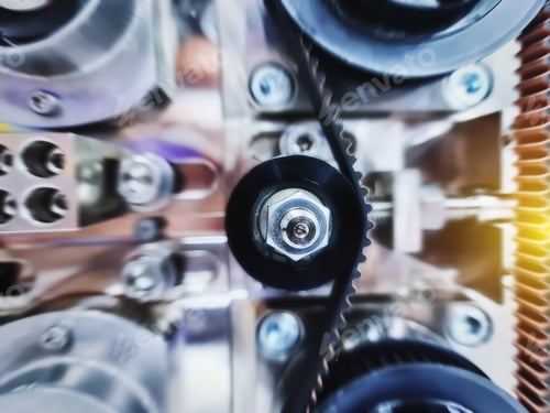 Preview: Full Frame Blurred Background of Timing Belt and Idler in Automated Machine