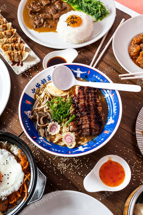 Preview: Asian Food Mixed Dishes. Vertical photo