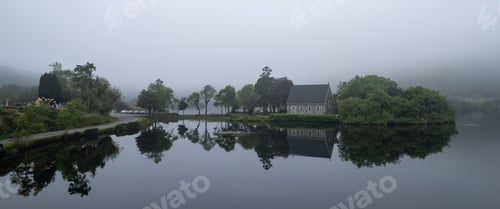 Preview: Aerial drone photo of St. Finbarr's Church, Gougane Barra, West ireland