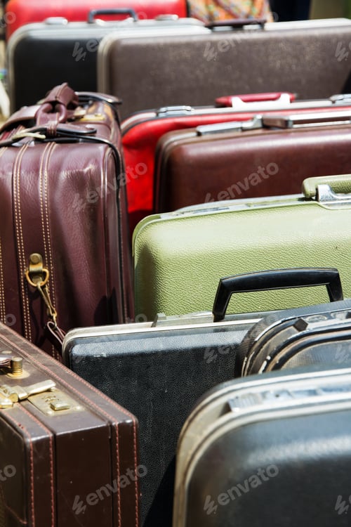 Preview: Pile of old vintage bag suitcases