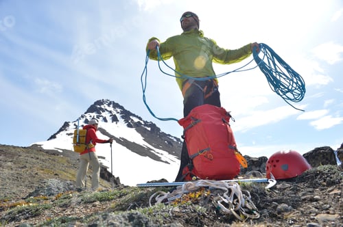 Preview: Two mountain climbers on mountain, Chugach State Park, Anchorage, Alaska, USA