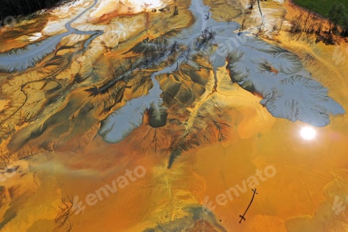 Preview: Patterns of acid mine drainage in decanting lake, nature pollution, aerial view