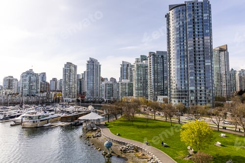 Preview: Modern Urban Waterfront View of Downtown Vancouver with Skyscrapers and Marina