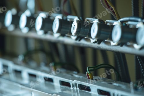Preview: Close-up a series of metal mounts and wires