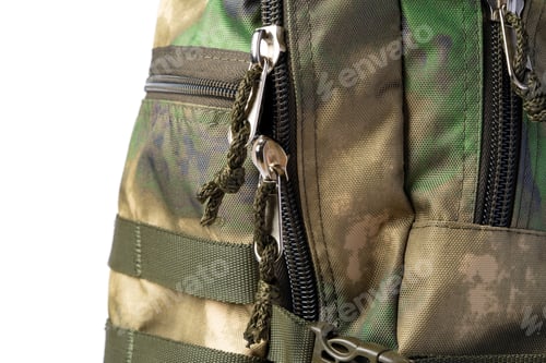 Preview: Close up still life of a green army tactical backpack