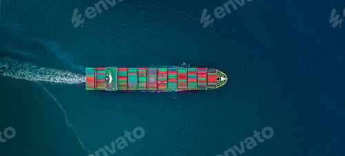 Preview: Aerial view container cargo ship sea freight shipping, Global business industry import export.