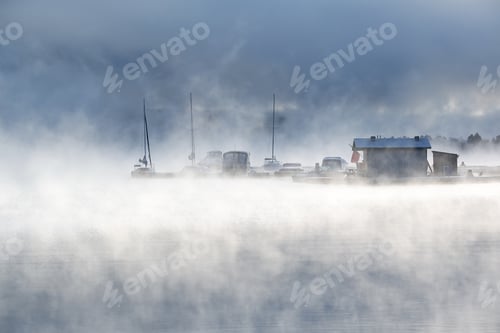 Preview: Foggy misty lake landscape in Colorado, USA