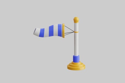 Preview: Windsock with blue and white striped flag blowing in the wind