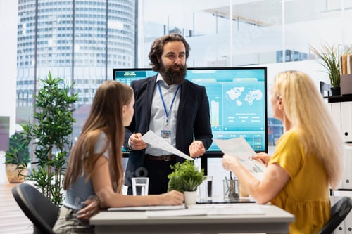Preview: Family in office doing brainstorming after receiving investment strategy