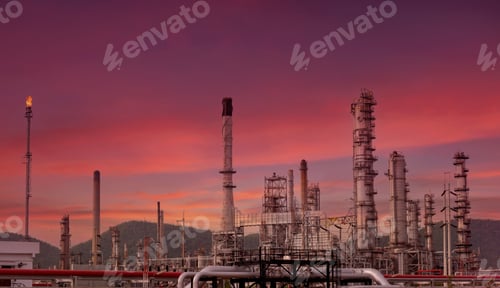 Preview: Oil refinery petroleum with light of industry platation show under working to process oil and gas te