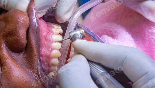 Vista previa: Closeup shot of the dentist makes dental treatment