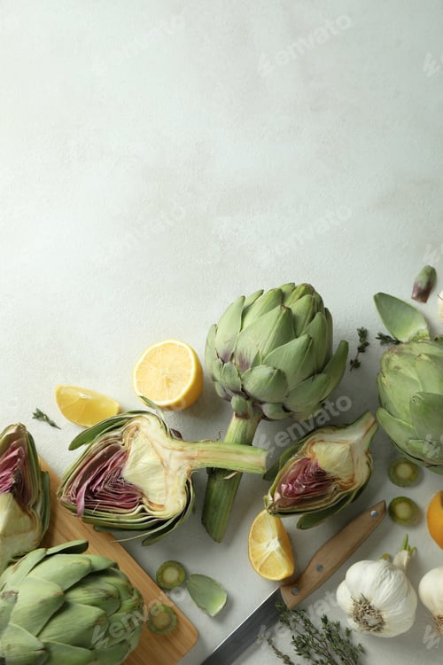 Preview: Concept of healthy food with artichoke, space for text