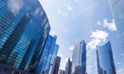 Preview: Vibrant sunny view of Chicago downtown skyline under a blue sky