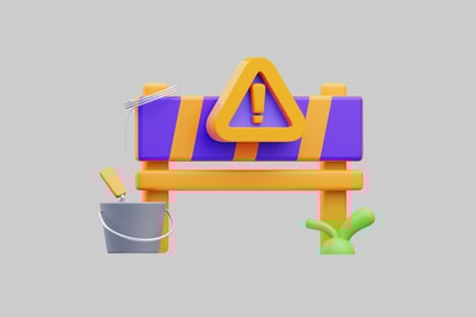 Visualização: Barricada de construção com sinal de aviso e ferramentas