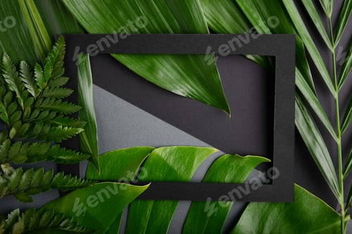 Preview: Tropical Leaves And Paper Frame On Dark Background