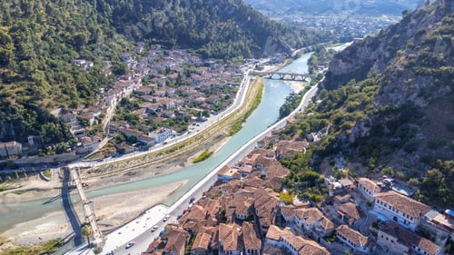 Preview: Aerial view of the city of Berat in Albania, the city of a thousand windows