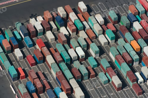 Preview: Aerial view of multi colored cargo containers, Port Melbourne, Melbourne, Victoria, Australia