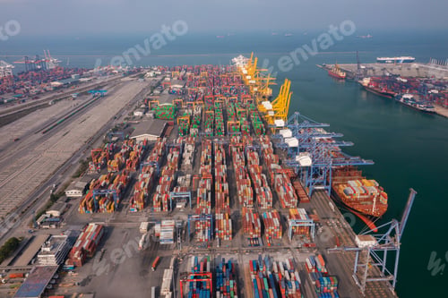 Preview: Aerial top view of container cargo ship in the export and import business and logistics