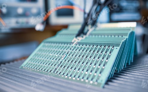 Preview: Close-up side view of a panel of SMD resistors