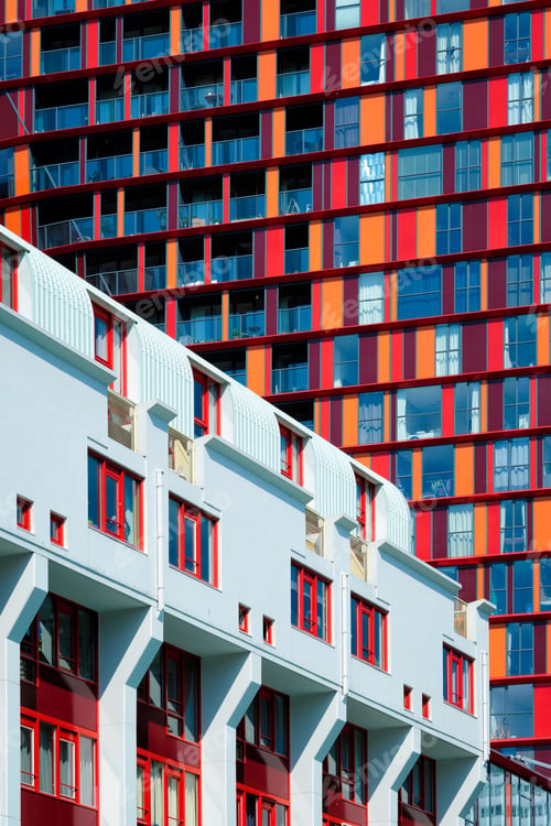 Preview: Modern residential building facade with windows and balconies. Rotterdam