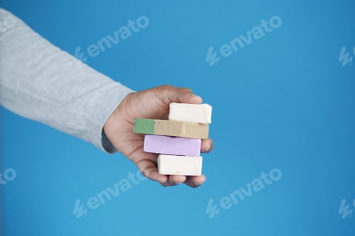 Preview: holding stack of Homemade natural soap bar