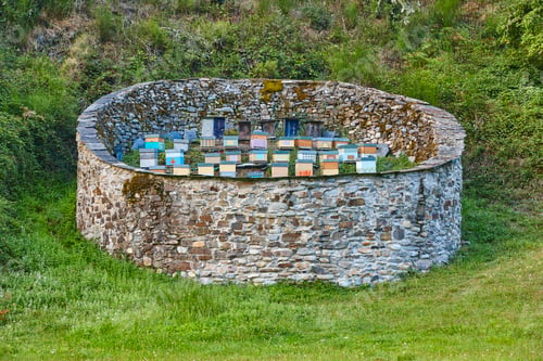 Preview: Beehives. Traditional stone wall structure against bears. Muniellos, Asturias in Spain